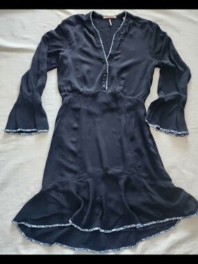 Scotch & Soda Maison Scotch Aloha Hula Black Ruffle Hem Bell Sleeve Dress S